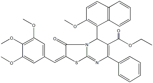 ethyl 5-(2-methoxy-1-naphthyl)-3-oxo-7-phenyl-2-(3,4,5-trimethoxybenzylidene)-2,3-dihydro-5H-[1,3]thiazolo[3,2-a]pyrimidine-6-carboxylate Struktur