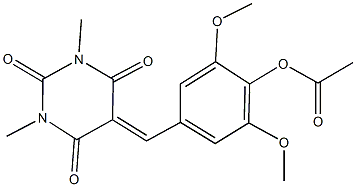 4-[(1,3-dimethyl-2,4,6-trioxotetrahydro-5(2H)-pyrimidinylidene)methyl]-2,6-dimethoxyphenyl acetate Struktur