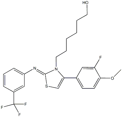 6-(4-(3-fluoro-4-methoxyphenyl)-2-{[3-(trifluoromethyl)phenyl]imino}-1,3-thiazol-3(2H)-yl)-1-hexanol Struktur