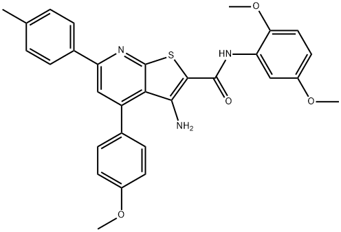 3-amino-N-(2,5-dimethoxyphenyl)-4-(4-methoxyphenyl)-6-(4-methylphenyl)thieno[2,3-b]pyridine-2-carboxamide Struktur