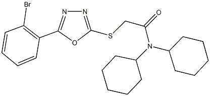 2-{[5-(2-bromophenyl)-1,3,4-oxadiazol-2-yl]sulfanyl}-N,N-dicyclohexylacetamide Struktur