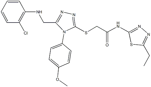 2-{[5-[(2-chloroanilino)methyl]-4-(4-methoxyphenyl)-4H-1,2,4-triazol-3-yl]sulfanyl}-N-(5-ethyl-1,3,4-thiadiazol-2-yl)acetamide Struktur