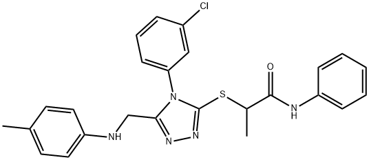 2-{[4-(3-chlorophenyl)-5-(4-toluidinomethyl)-4H-1,2,4-triazol-3-yl]sulfanyl}-N-phenylpropanamide Struktur