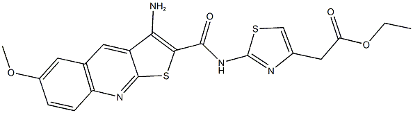 ethyl (2-{[(3-amino-6-methoxythieno[2,3-b]quinolin-2-yl)carbonyl]amino}-1,3-thiazol-4-yl)acetate Struktur