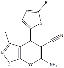 6-amino-4-(5-bromo-2-thienyl)-3-methyl-1,4-dihydropyrano[2,3-c]pyrazole-5-carbonitrile Struktur