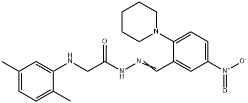 2-(2,5-dimethylanilino)-N'-[5-nitro-2-(1-piperidinyl)benzylidene]acetohydrazide Struktur