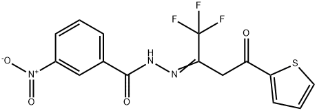 3-nitro-N'-[3-oxo-3-(2-thienyl)-1-(trifluoromethyl)propylidene]benzohydrazide Struktur