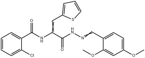 2-chloro-N-[1-{[2-(2,4-dimethoxybenzylidene)hydrazino]carbonyl}-2-(2-thienyl)vinyl]benzamide Struktur