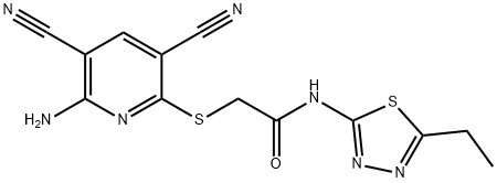 2-[(6-amino-3,5-dicyano-2-pyridinyl)sulfanyl]-N-(5-ethyl-1,3,4-thiadiazol-2-yl)acetamide Struktur