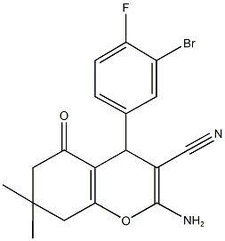 2-amino-4-(3-bromo-4-fluorophenyl)-7,7-dimethyl-5-oxo-5,6,7,8-tetrahydro-4H-chromene-3-carbonitrile Struktur