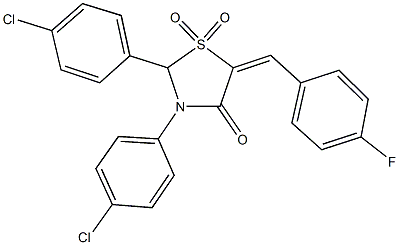 2,3-bis(4-chlorophenyl)-5-(4-fluorobenzylidene)-1,3-thiazolidin-4-one 1,1-dioxide Struktur