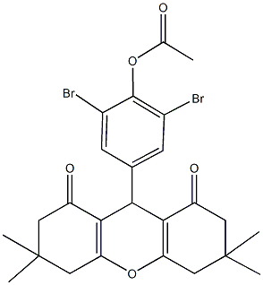 2,6-dibromo-4-(3,3,6,6-tetramethyl-1,8-dioxo-2,3,4,5,6,7,8,9-octahydro-1H-xanthen-9-yl)phenyl acetate Struktur