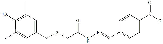 2-[(4-hydroxy-3,5-dimethylbenzyl)sulfanyl]-N'-{4-nitrobenzylidene}acetohydrazide Struktur