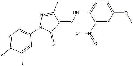 2-(3,4-dimethylphenyl)-4-({2-nitro-4-methoxyanilino}methylene)-5-methyl-2,4-dihydro-3H-pyrazol-3-one Struktur