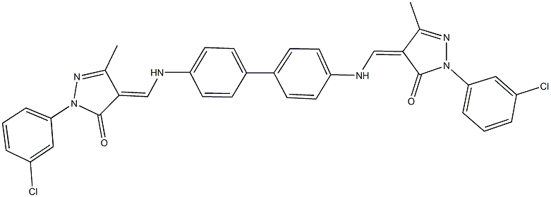 2-(3-chlorophenyl)-4-({[4'-({[1-(3-chlorophenyl)-3-methyl-5-oxo-1,5-dihydro-4H-pyrazol-4-ylidene]methyl}amino)[1,1'-biphenyl]-4-yl]amino}methylene)-5-methyl-2,4-dihydro-3H-pyrazol-3-one Struktur