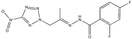 2,4-difluoro-N'-(2-{5-nitro-2H-tetraazol-2-yl}-1-methylethylidene)benzohydrazide Struktur