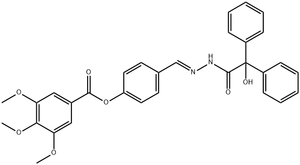 4-{2-[hydroxy(diphenyl)acetyl]carbohydrazonoyl}phenyl 3,4,5-trimethoxybenzoate Struktur