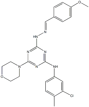 4-methoxybenzaldehyde [4-(3-chloro-4-methylanilino)-6-morpholin-4-yl-1,3,5-triazin-2-yl]hydrazone Struktur