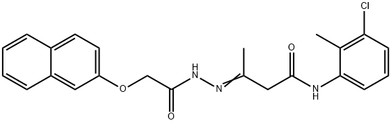 N-(3-chloro-2-methylphenyl)-3-{[(2-naphthyloxy)acetyl]hydrazono}butanamide Struktur