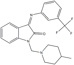 1-[(4-methyl-1-piperidinyl)methyl]-3-{[3-(trifluoromethyl)phenyl]imino}-1,3-dihydro-2H-indol-2-one Struktur