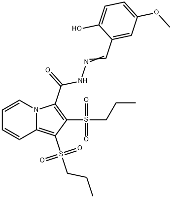 N'-(2-hydroxy-5-methoxybenzylidene)-1,2-bis(propylsulfonyl)-3-indolizinecarbohydrazide Struktur