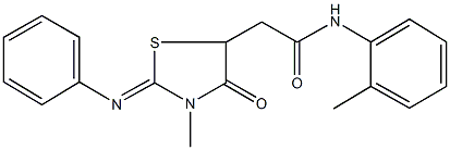 2-[3-methyl-4-oxo-2-(phenylimino)-1,3-thiazolidin-5-yl]-N-(2-methylphenyl)acetamide Struktur