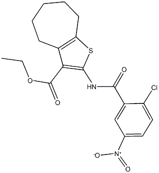 ethyl 2-({2-chloro-5-nitrobenzoyl}amino)-5,6,7,8-tetrahydro-4H-cyclohepta[b]thiophene-3-carboxylate Struktur