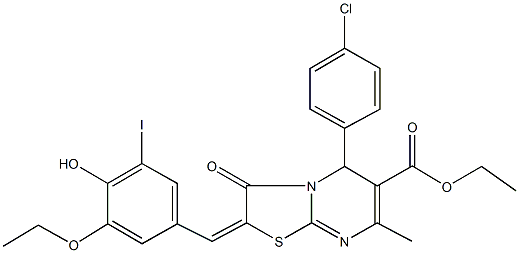 ethyl 5-(4-chlorophenyl)-2-(3-ethoxy-4-hydroxy-5-iodobenzylidene)-7-methyl-3-oxo-2,3-dihydro-5H-[1,3]thiazolo[3,2-a]pyrimidine-6-carboxylate Struktur