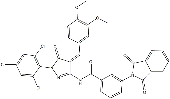 N-[4-(3,4-dimethoxybenzylidene)-5-oxo-1-(2,4,6-trichlorophenyl)-4,5-dihydro-1H-pyrazol-3-yl]-3-(1,3-dioxo-1,3-dihydro-2H-isoindol-2-yl)benzamide Struktur