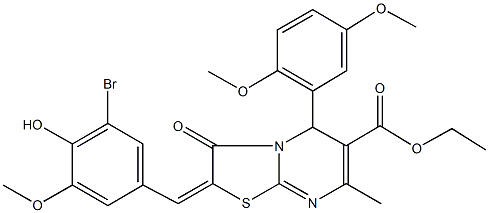 ethyl 2-(3-bromo-4-hydroxy-5-methoxybenzylidene)-5-(2,5-dimethoxyphenyl)-7-methyl-3-oxo-2,3-dihydro-5H-[1,3]thiazolo[3,2-a]pyrimidine-6-carboxylate Struktur