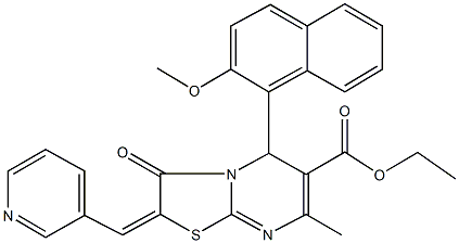 ethyl 5-(2-methoxy-1-naphthyl)-7-methyl-3-oxo-2-(3-pyridinylmethylene)-2,3-dihydro-5H-[1,3]thiazolo[3,2-a]pyrimidine-6-carboxylate Struktur