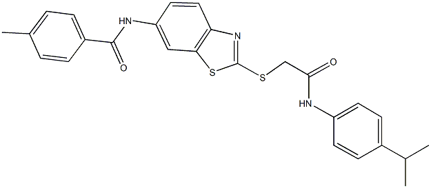 N-(2-{[2-(4-isopropylanilino)-2-oxoethyl]sulfanyl}-1,3-benzothiazol-6-yl)-4-methylbenzamide Struktur