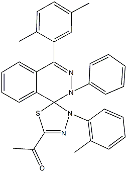 1-[4-(2,5-dimethylphenyl)-4'-(2-methylphenyl)-2-phenyl-1,2,4',5'-tetrahydrospiro(phthalazine-1,5'-[1,3,4]-thiadiazole)-2'-yl]ethanone Struktur