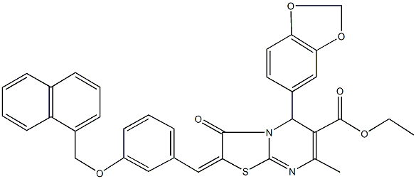 ethyl 5-(1,3-benzodioxol-5-yl)-7-methyl-2-[3-(1-naphthylmethoxy)benzylidene]-3-oxo-2,3-dihydro-5H-[1,3]thiazolo[3,2-a]pyrimidine-6-carboxylate Struktur