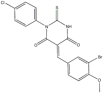 5-(3-bromo-4-methoxybenzylidene)-1-(4-chlorophenyl)-2-thioxodihydro-4,6(1H,5H)-pyrimidinedione Struktur