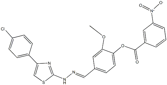 4-{2-[4-(4-chlorophenyl)-1,3-thiazol-2-yl]carbohydrazonoyl}-2-methoxyphenyl 3-nitrobenzoate Struktur