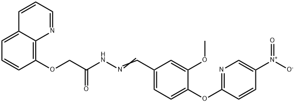 N'-[4-({5-nitro-2-pyridinyl}oxy)-3-methoxybenzylidene]-2-(8-quinolinyloxy)acetohydrazide Struktur