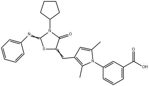 3-(3-{[3-cyclopentyl-4-oxo-2-(phenylimino)-1,3-thiazolidin-5-ylidene]methyl}-2,5-dimethyl-1H-pyrrol-1-yl)benzoic acid Struktur