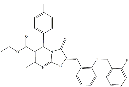 ethyl 2-{2-[(2-fluorobenzyl)oxy]benzylidene}-5-(4-fluorophenyl)-7-methyl-3-oxo-2,3-dihydro-5H-[1,3]thiazolo[3,2-a]pyrimidine-6-carboxylate Struktur