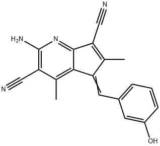 2-amino-5-(3-hydroxybenzylidene)-4,6-dimethyl-5H-cyclopenta[b]pyridine-3,7-dicarbonitrile Struktur