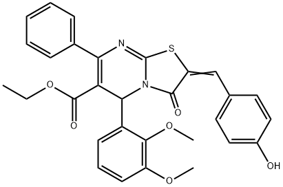 ethyl 5-(2,3-dimethoxyphenyl)-2-(4-hydroxybenzylidene)-3-oxo-7-phenyl-2,3-dihydro-5H-[1,3]thiazolo[3,2-a]pyrimidine-6-carboxylate Struktur