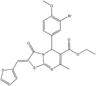 ethyl 5-(3-bromo-4-methoxyphenyl)-2-(2-furylmethylene)-7-methyl-3-oxo-2,3-dihydro-5H-[1,3]thiazolo[3,2-a]pyrimidine-6-carboxylate Struktur