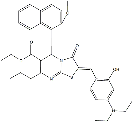 ethyl 2-[4-(diethylamino)-2-hydroxybenzylidene]-5-(2-methoxy-1-naphthyl)-3-oxo-7-propyl-2,3-dihydro-5H-[1,3]thiazolo[3,2-a]pyrimidine-6-carboxylate Struktur