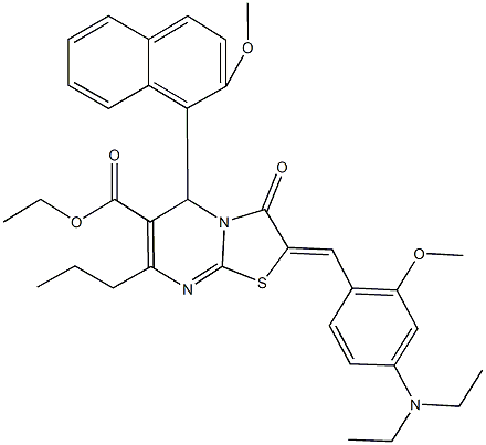 ethyl 2-[4-(diethylamino)-2-methoxybenzylidene]-5-(2-methoxy-1-naphthyl)-3-oxo-7-propyl-2,3-dihydro-5H-[1,3]thiazolo[3,2-a]pyrimidine-6-carboxylate Struktur