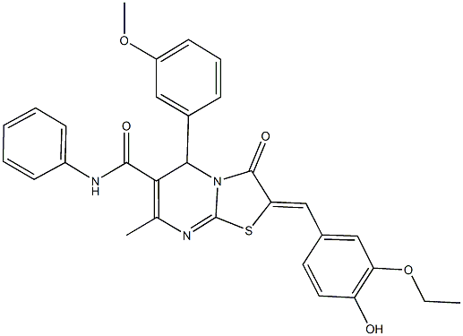 2-(3-ethoxy-4-hydroxybenzylidene)-5-(3-methoxyphenyl)-7-methyl-3-oxo-N-phenyl-2,3-dihydro-5H-[1,3]thiazolo[3,2-a]pyrimidine-6-carboxamide Struktur