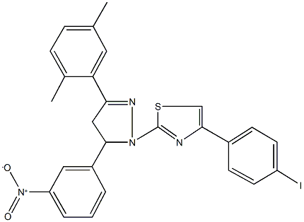 2-(3-(2,5-dimethylphenyl)-5-{3-nitrophenyl}-4,5-dihydro-1H-pyrazol-1-yl)-4-(4-iodophenyl)-1,3-thiazole Struktur