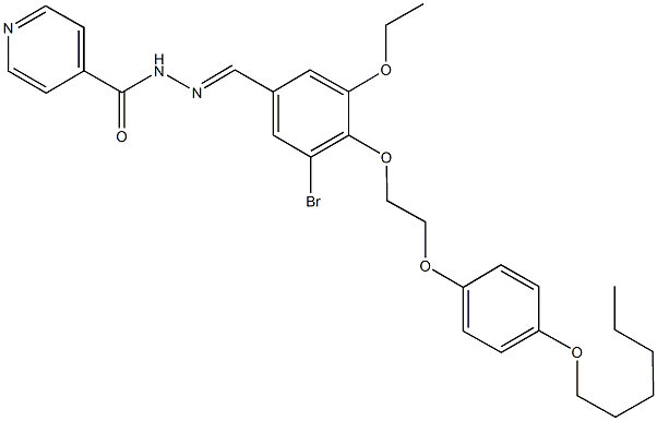 N'-(3-bromo-5-ethoxy-4-{2-[4-(hexyloxy)phenoxy]ethoxy}benzylidene)isonicotinohydrazide Struktur