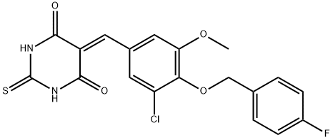 5-{3-chloro-4-[(4-fluorobenzyl)oxy]-5-methoxybenzylidene}-2-thioxodihydro-4,6(1H,5H)-pyrimidinedione Struktur