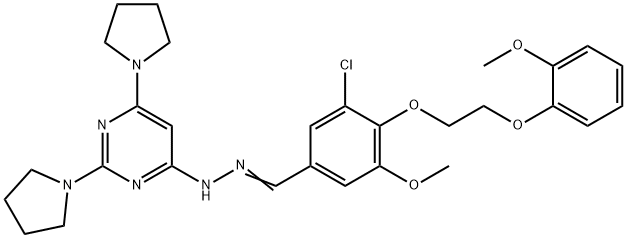 3-chloro-5-methoxy-4-[2-(2-methoxyphenoxy)ethoxy]benzaldehyde (2,6-dipyrrolidin-1-ylpyrimidin-4-yl)hydrazone Struktur