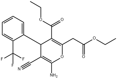 ethyl 6-amino-5-cyano-2-(2-ethoxy-2-oxoethyl)-4-[2-(trifluoromethyl)phenyl]-4H-pyran-3-carboxylate Struktur